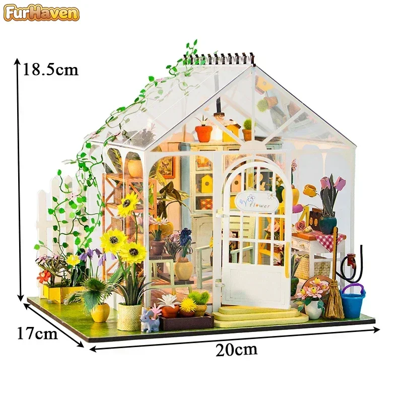 

Набор для сборки миниатюрного кукольного домика Sunshine Flower Garden Villa: деревянный кукольный домик с мебелью и LED-подсветкой, подарок для друзей