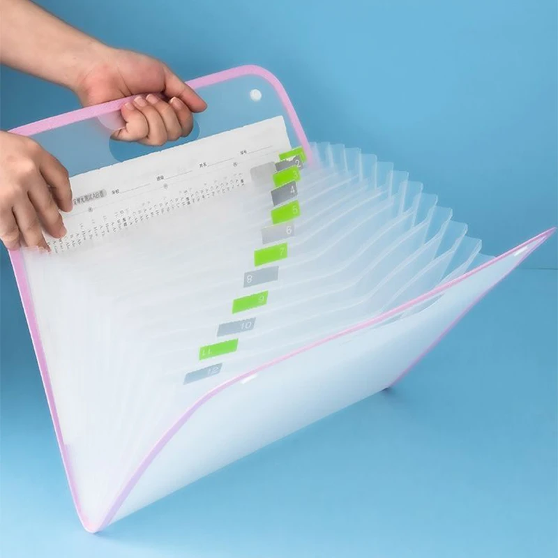13 Pocket File Folders Portable A4 Letter Size Accordian Document Organizer Handheld Bag For Classroom Office Home Storage