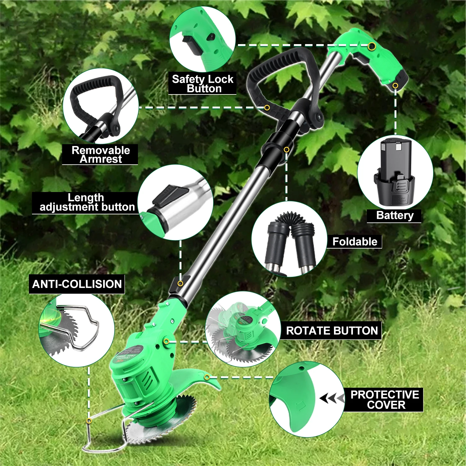 Cordless Electric Weed Eatwith a Charger, Height Adjustable Brush Cutter, Rechargeable Weeder for Home Weeding, Mowing