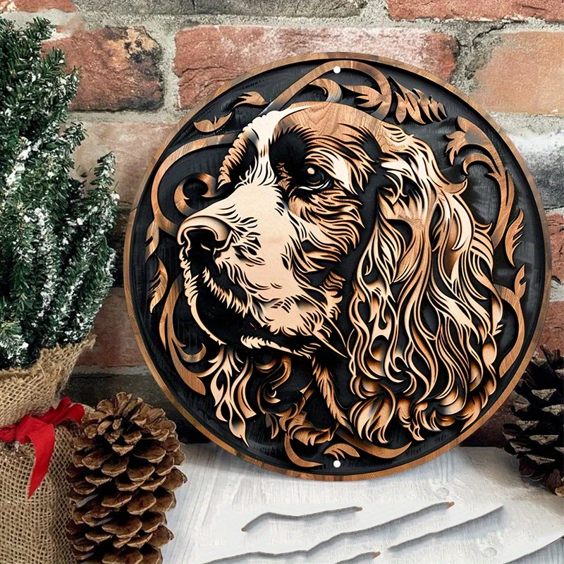 Engraved Aluminum Metal Sign, Waterproof Door Hanger, Wall Decor, Weather Resistant, Round Wreath Decoration, Cocker Spaniel