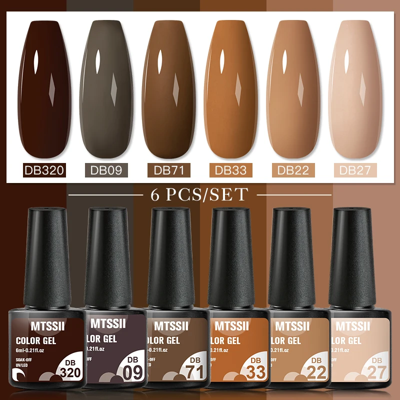 6Pcs/Set Coffee Series Gel Nail Polish Autumn Nail Art Gel Varnish Semi Permanent Soak Off UV Gel Manicure Kit For Nails