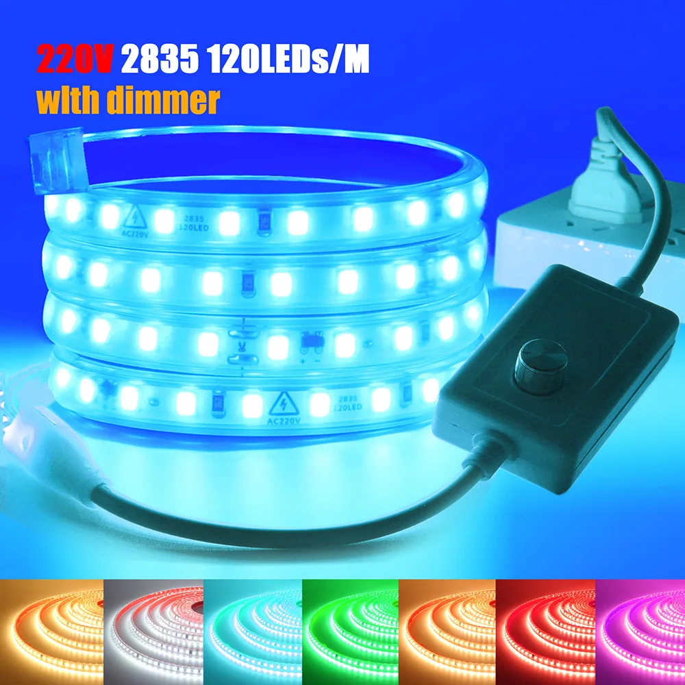 

LED Strip Light Dimmable Power Kit AC 220V 2835 120LED/m 220 V Volt High Brightness Lighting Diode Tape Lamp Flexible Waterproof