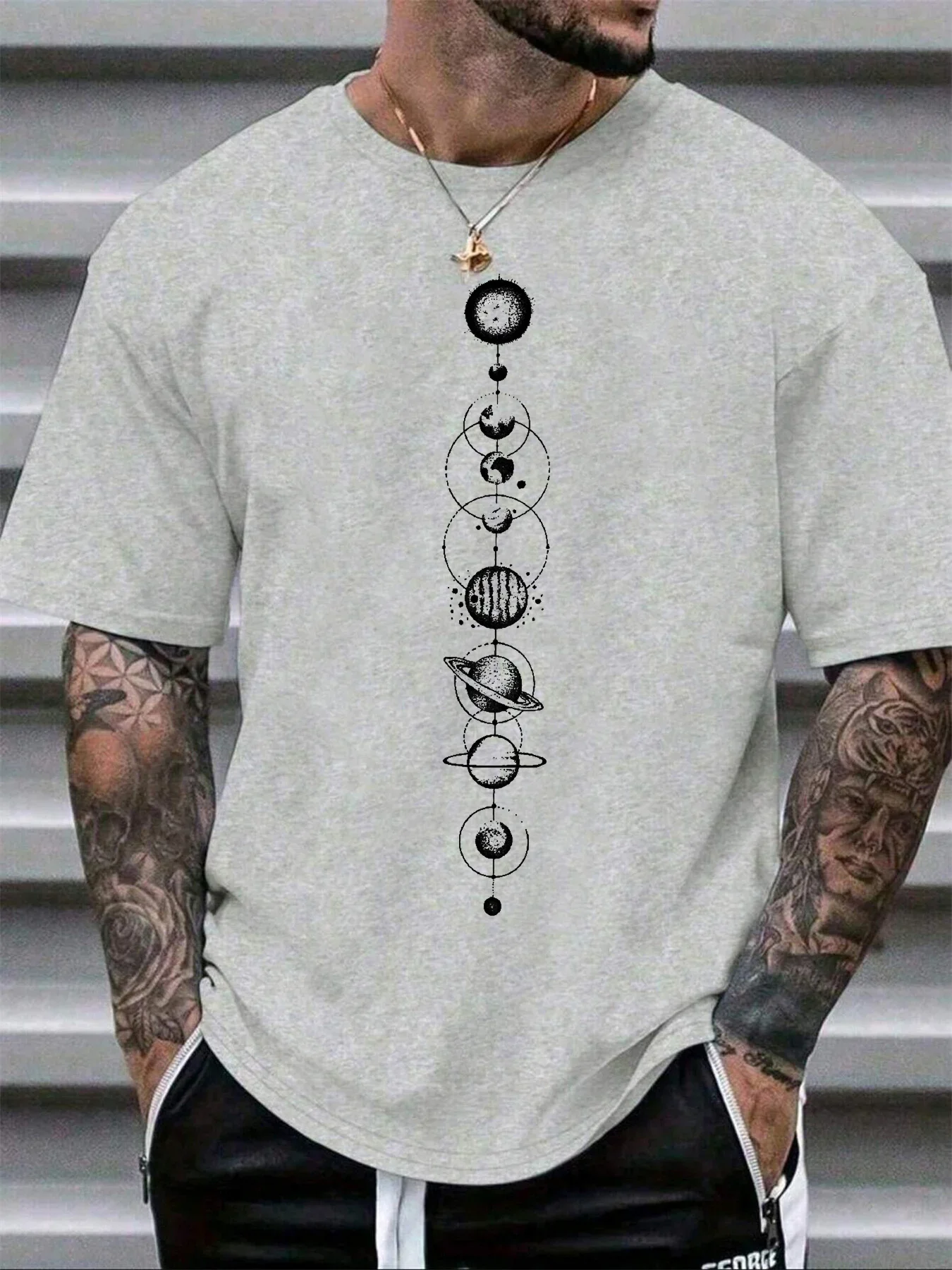 Space Planet Print Round-neck Men Women Pure Cotton Short Sleeve Street Casual Trendy Sport Loose T-shirt Summer Shirt Clothing image 3