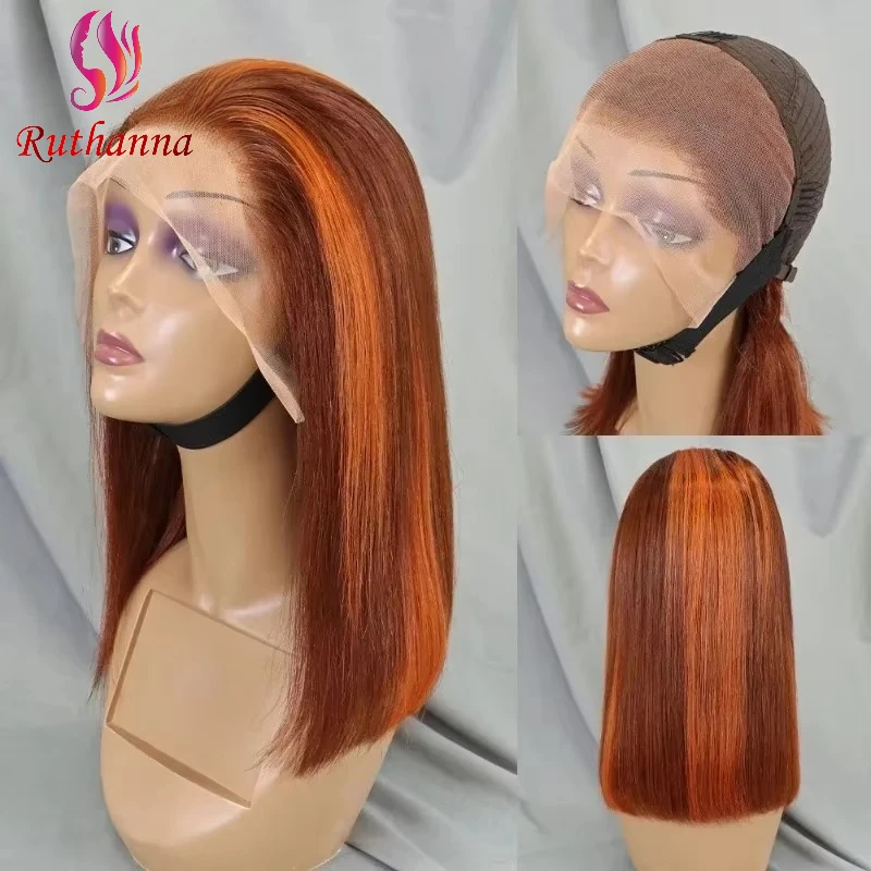 

Bone 4/350 Straight 13x4 Lace Front Wig Short Bob Human Hair Transparent Lace Pre Plucked Brazilian Remy Hair Soft and Silky Wig