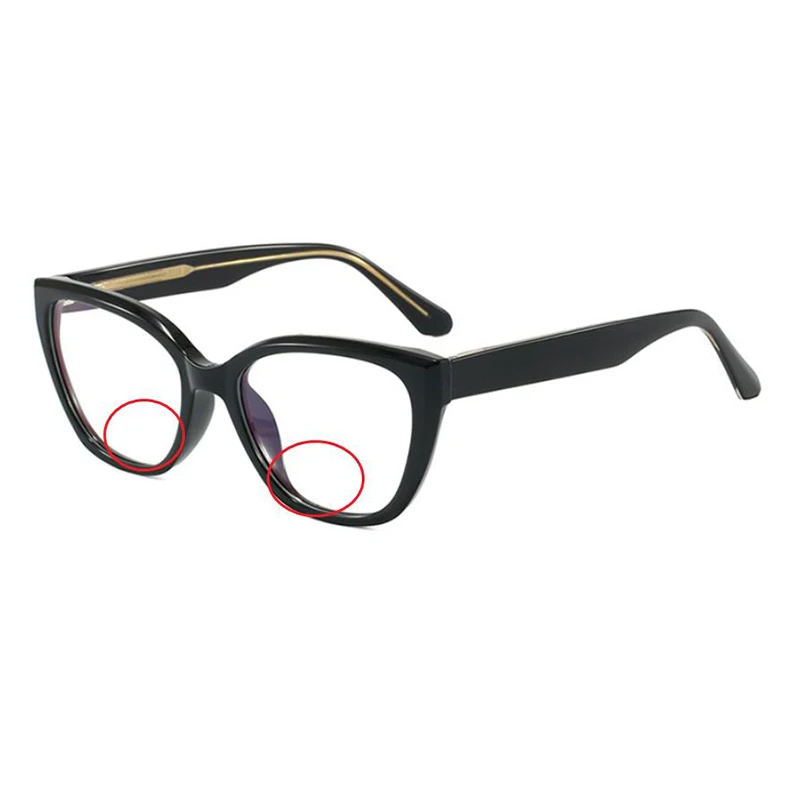 New Women TR90 Large Cat Eye Anti Blue Light Bifocals Reading Glasses Men Casual Core-Inserting Hyperopia Spectacles Custom Lens