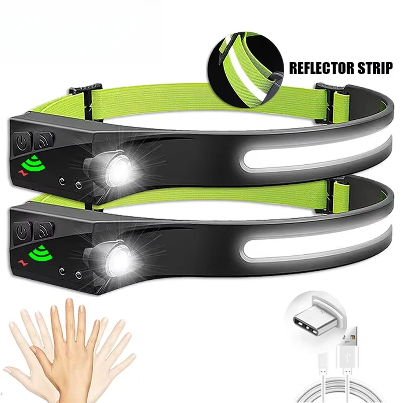

LONGRIVER COB LED Sensor Headlamp USB Rechargeable Camping Search Light Built-in Battery Headlight Led Flashlight For Fishing