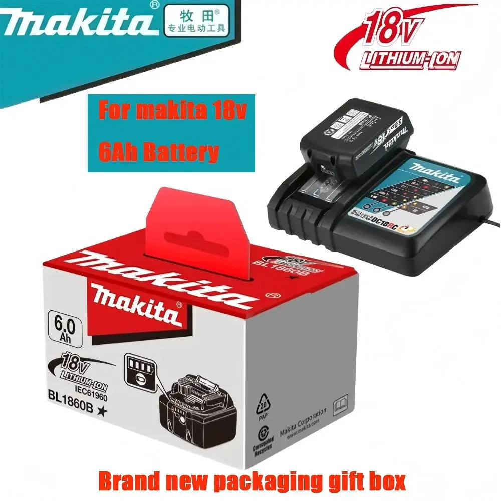 

For Makita 18V 6000mAh Rechargeable Power Tools Battery With LED BL1830 BL1850 BL1860 Battery Charger Set With Working Light