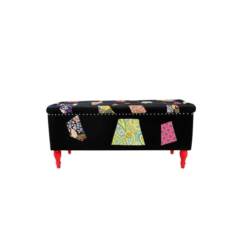 Patch fabric footstool creative shoe cabinet sofa stool storage shoes black bed end