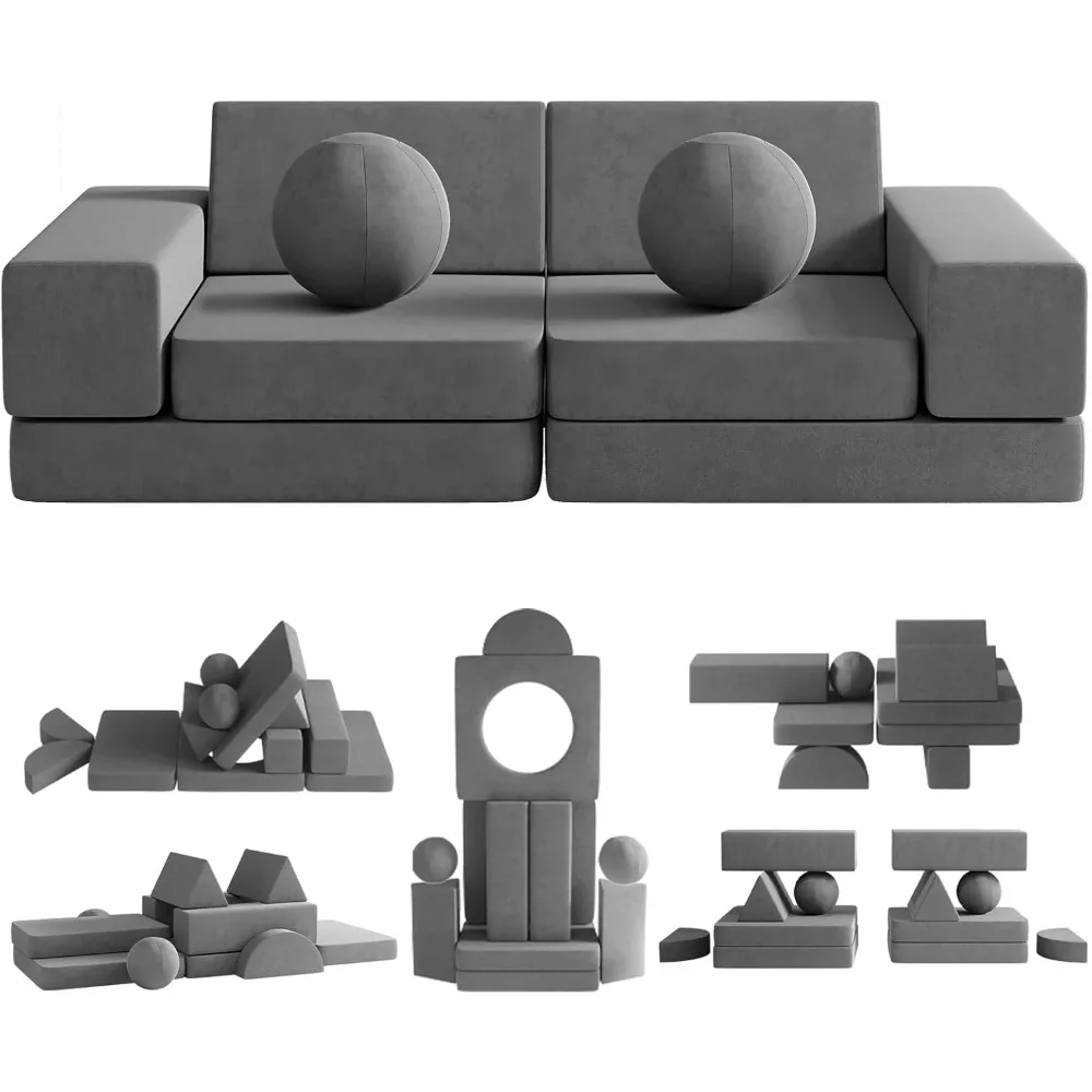 

12PCS Modular Kids Play Couch with 2 Balls and Tunnel, Toddler Play Couchs for Playroom, Modular Play Couchs for Kickball Game,