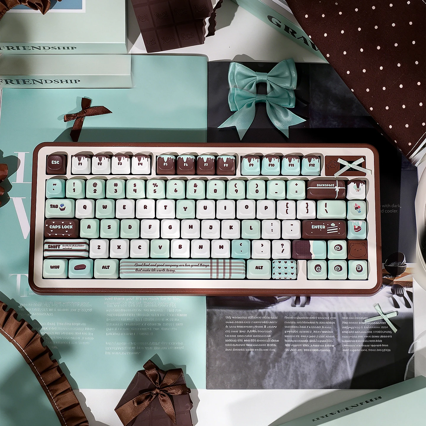 URE Mint Dessert Keycaps Five Side Dye Sublimation SOA Profile PBT Keycaps Green Cute Keycaps For MX Cherry Mechanical Keyboard