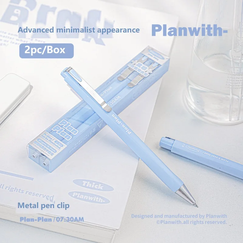 Planwith 2PC/Set Metal Gel Pen Press Heavy Sense Smooth Writing Stationery 0.5mm Black Signature Pen With metal pen clip