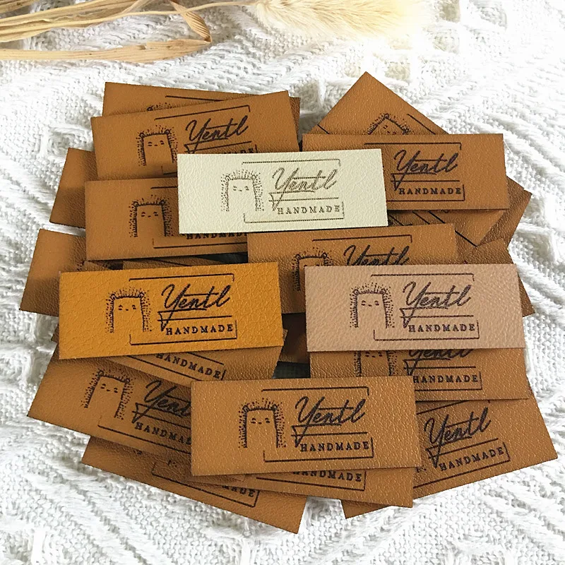 30pcs Custom handmade label for knitting crochet Rectangle leather logo tags for clothes Sewing Garment labels Handcraft items