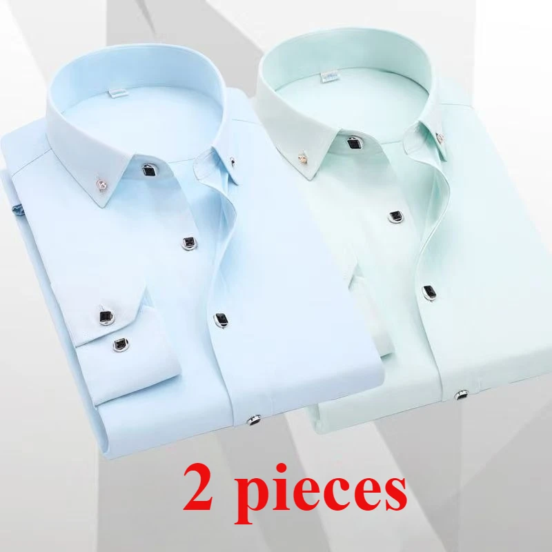 

Men's Fashion Shirt Set with Gem Buttons, Korean Tailored Slim Fit Long Sleeve, Spring Fall Value Pack Comfortable Daily Wear