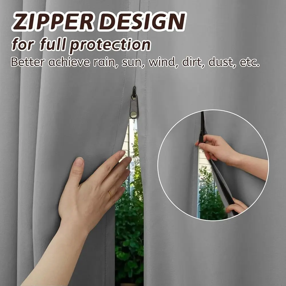 방수 암막 파티오 커튼, 54x96 그레이, 2패널, 지퍼 및 그로멧, 야외 공간용 햇빛 차단