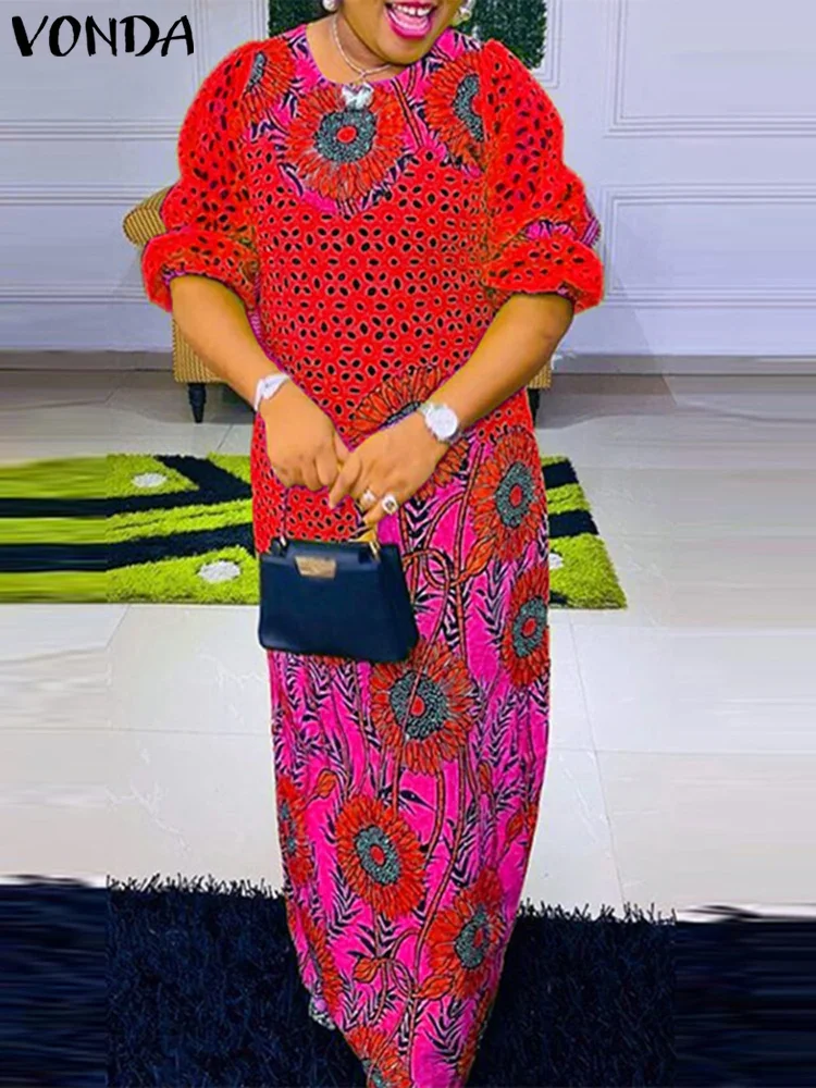 فساتين فوندا النسائية مقاس كبير 2025 مطبوعة للخريف بأكمام طويلة مكشكشة فستان صيفي طويل كبير الحجم رداء رقبة دائرية فساتين بوهيمية غير رسمية #2