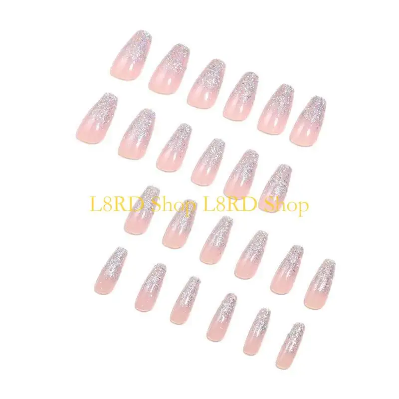 L8rd 24 piezas ballet prensa en los brillos uñas consejos franceses diseños