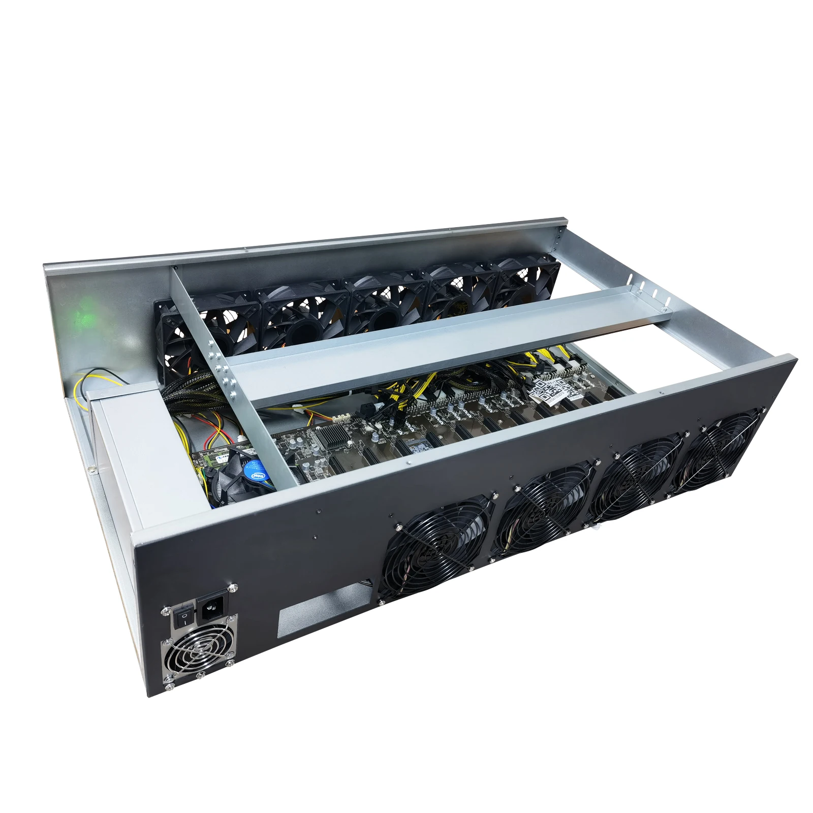 

12GPU Server Case Rig Frame Case with 45mm Slot Space ONDA Motherboard 2400w PSU 4+64GB SSD RAM All in One