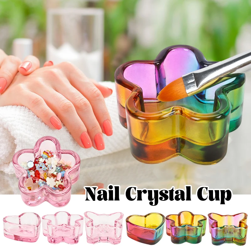 1 Stuk Regenboog Kristalhelder Glas Vloeibare Schotel Dappen Schotel Glazen Beker Kom Voor Acryl Poeder Monomeer Nail Art Tool Zonder Deksel