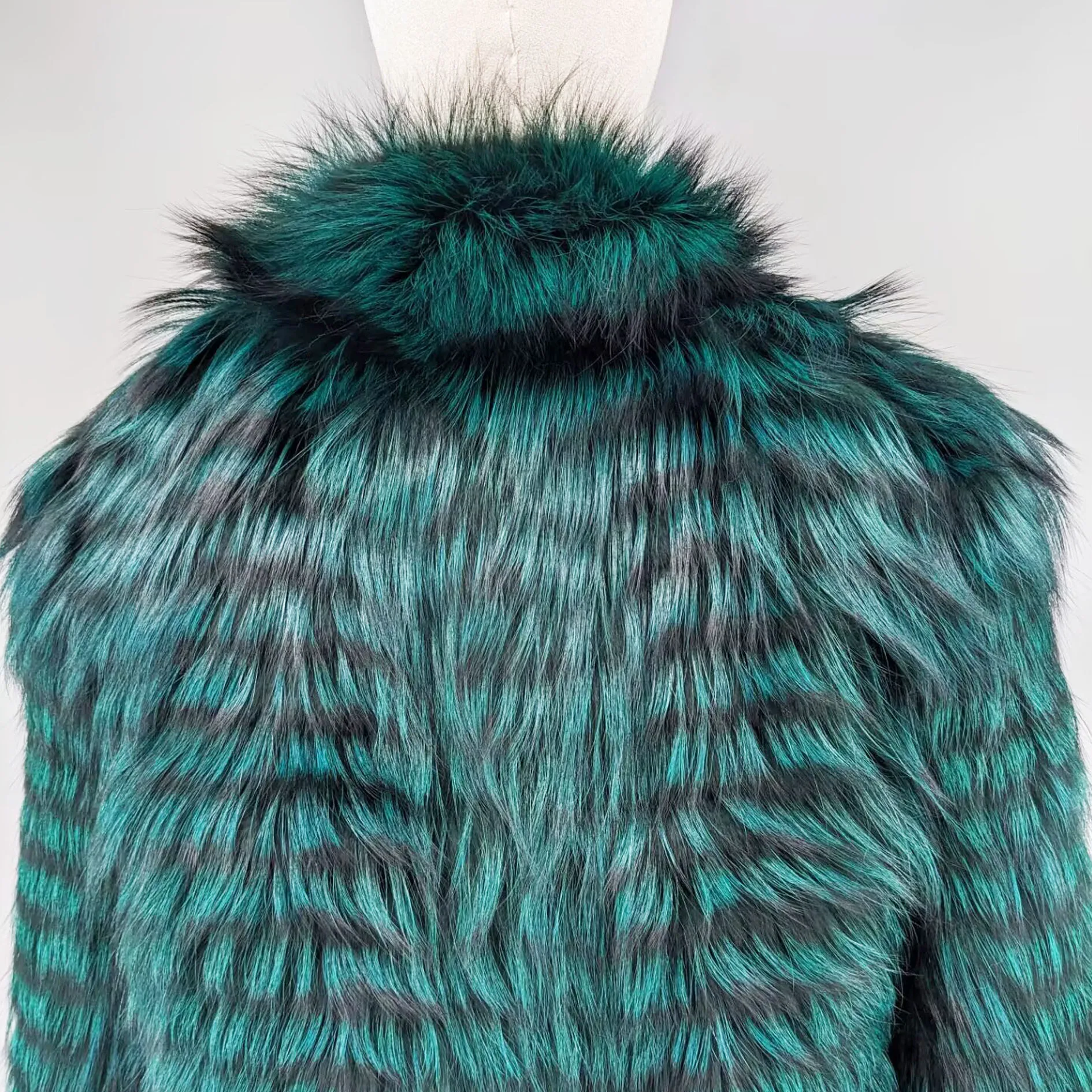 Lady Striped Real Silver Fox Fur Coat Short Jacket Spring Autumn Luxury Elegant Big Size Clothes Luxurious With Fur Collar 2107