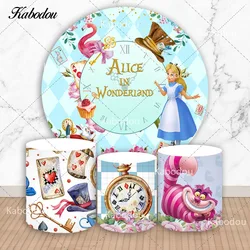 Alice In Wonderland Round Photo Backdrop Cover For Kids Birthday Disney Princess Circle Photography Background Cylinder Covers