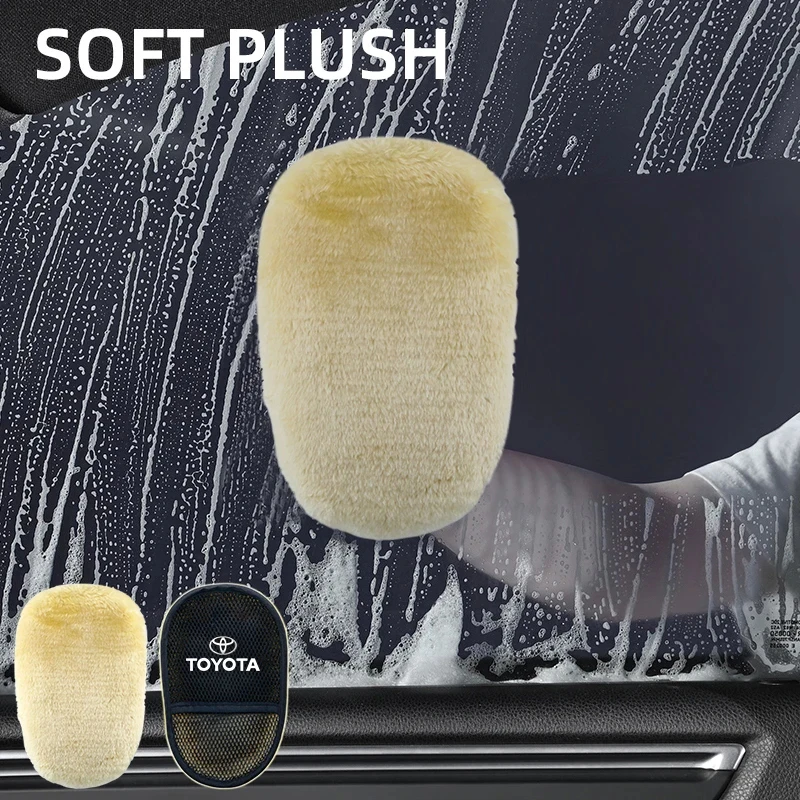 ﻿ Car Wash Glove Wool Soft Polish Cleaning Brush Tools For Toyota Hilux Aygo Yaris Ractis Corolla Caldina CHR Auris Rav4 Cruiser