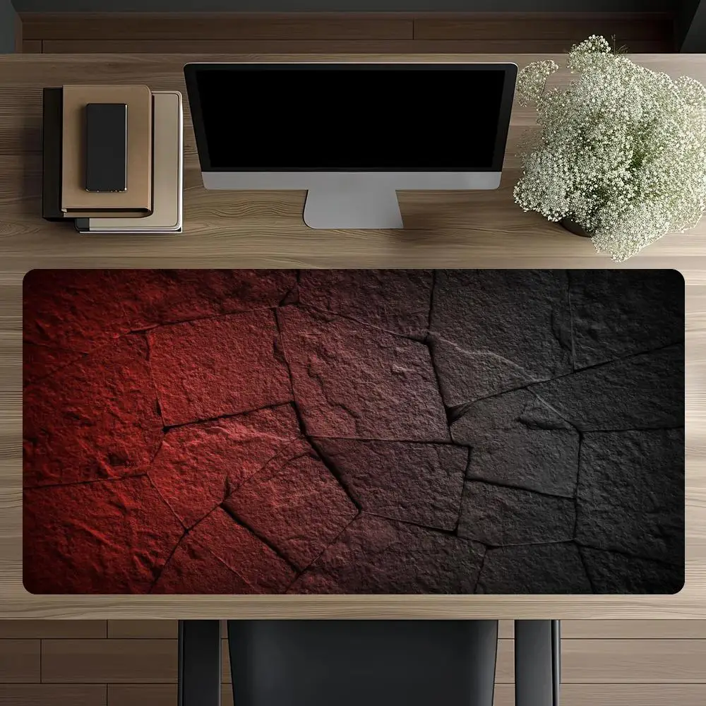 Red Cracked Stone Wall Play Mat Precision Tracking Stitched Edges Gaming Mouse Pad For Rugged Style