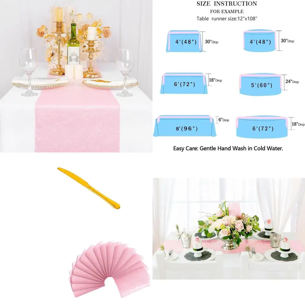 

15 Pack 12pcs Light Pink Sequin Table Runners for Weddings, Baby Showers & Party Decorations