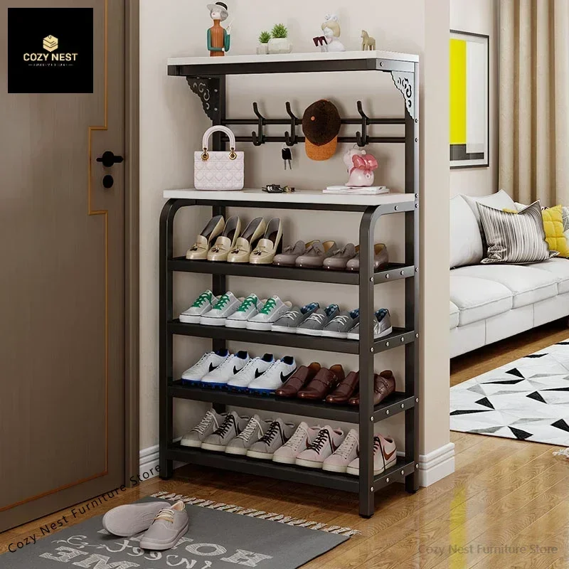 Multi-layer shoe rack simple door home 2022 explosion new iron net red shoe rack multi-functional storage shoe cabinet