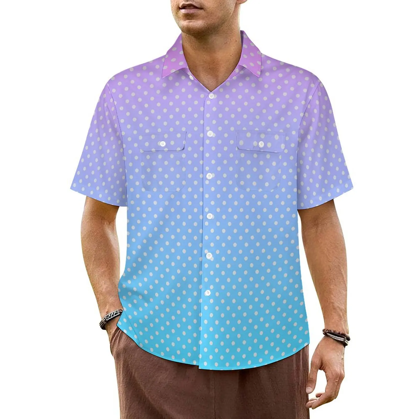 

Polka Dots Print Vacation Shirt Mens Pastel Gradient Loose Casual Shirts Hawaii Short Sleeve Harajuku Oversized Blouses Gift