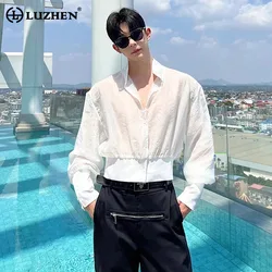 LUZHEN 2024 New Trendy Thin Translucent Shirt Long Sleeve Men Street Holiday Fashion Elegant Hawaiian Beach Casual Tops  LZ4315