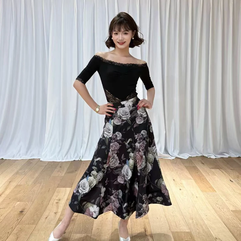 Nuevo vestido de baile de salón con hombros descubiertos para mujer, disfraz de actuación de vals, ropa de baile para adultos, vestidos de entrenamiento de escenario VBH1646