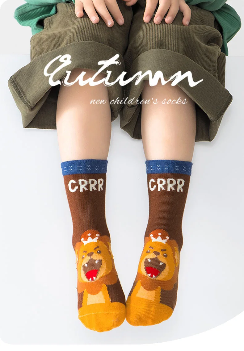 5 Paar Herbst Jungen Socken Tiere Löwen socken Kinder mittlere Socken Baby Baumwoll socken – Detail 1