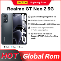 Global Rom Realme GT Neo 2 Snapdragon 870 5G Octa Core 6.62 Inch Super AMOLED 120Hz 64MP Camera 5000mAh 65W Fast Charge