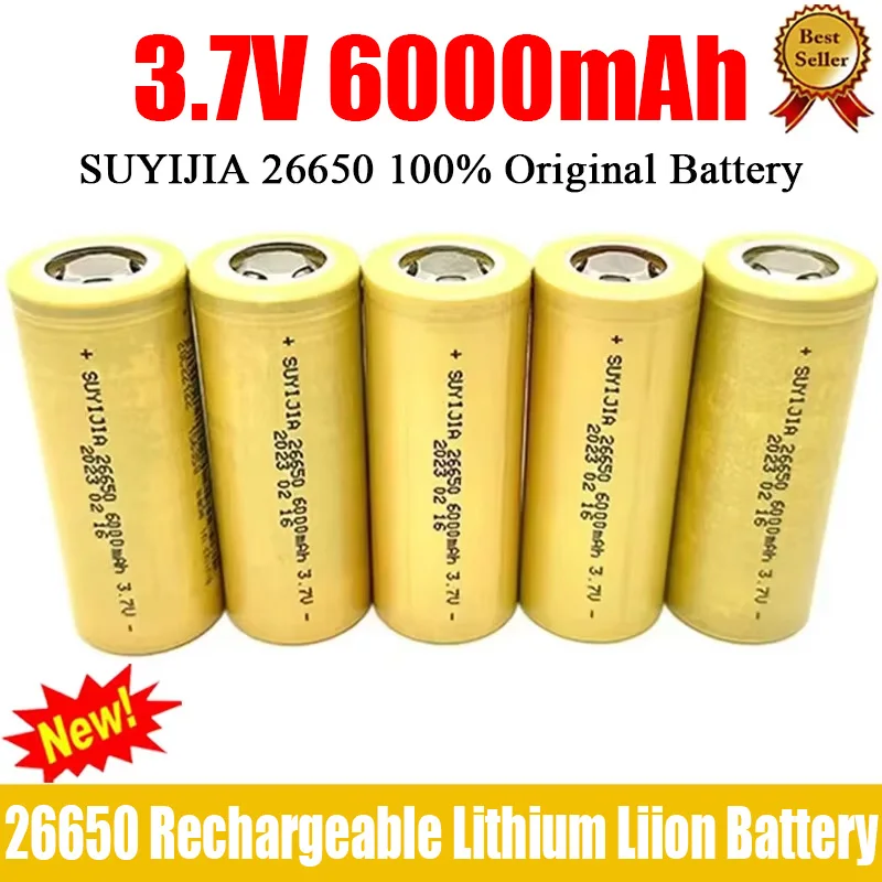 Real 26650 3.7V 6000mah Battery Lithium Li-ion Rechargeable Power Batteries for LED Flashligh  Wireless Microphone Electric Toy