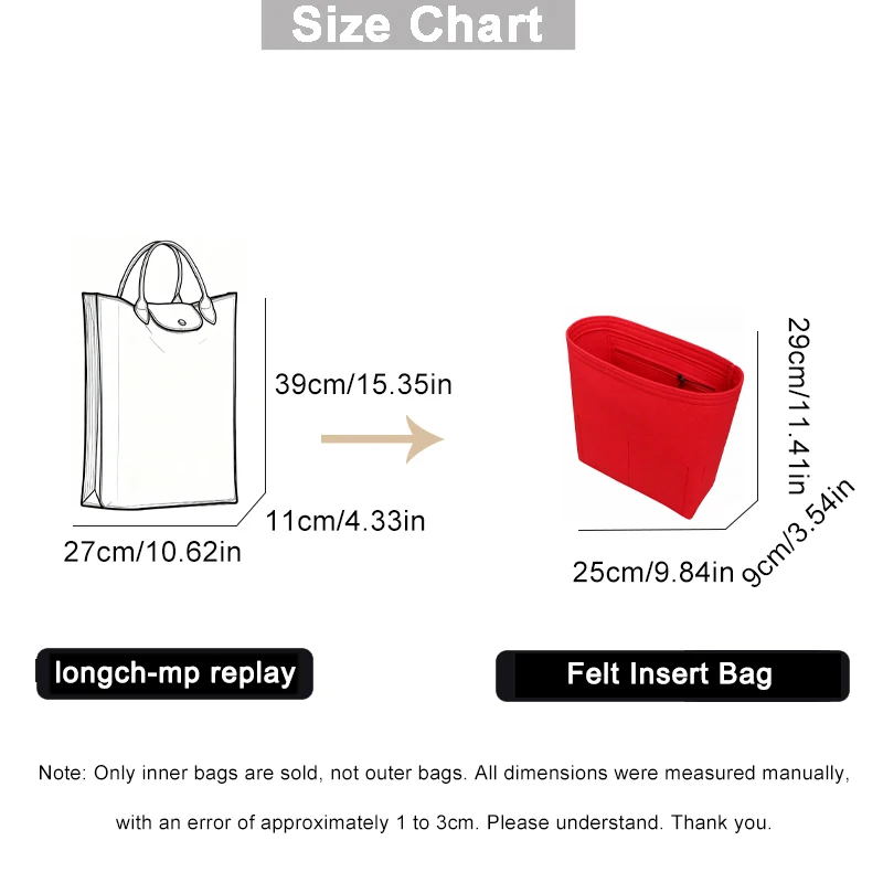 EverToner Felt Liner Bag Organizer for longch-mp replay bag Easy to Insert Removable and Ideal for Daily Organization Needs