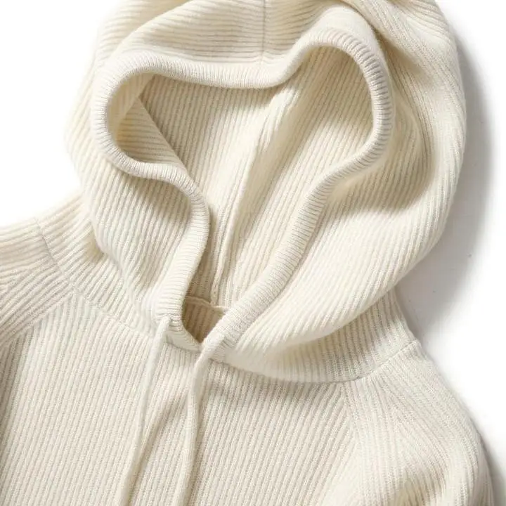 

Женский шерстяной свитер Thiened со шляпой, мягкая удобная толстовка с капюшоном, вязаный белый свитер, повседневный уличный свободный крой