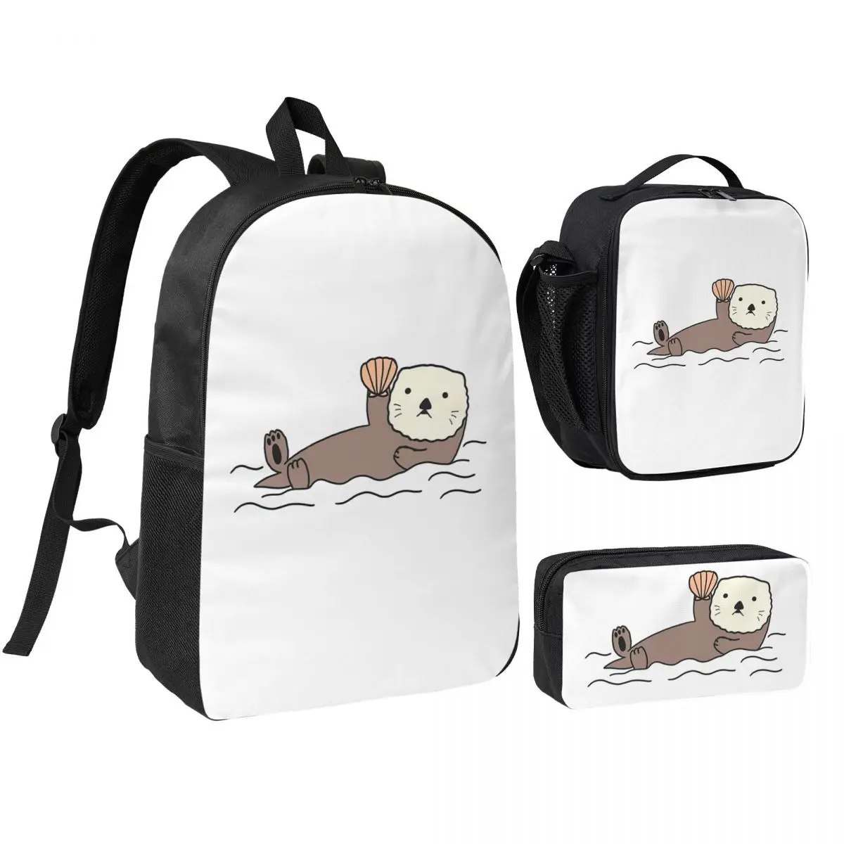 

Cute Sea Otter Bucket Hat40 Backpack Boys Girls BookBag School Bag Shoulder Bags 3ps Insulated Lunch Bag Pencil Case