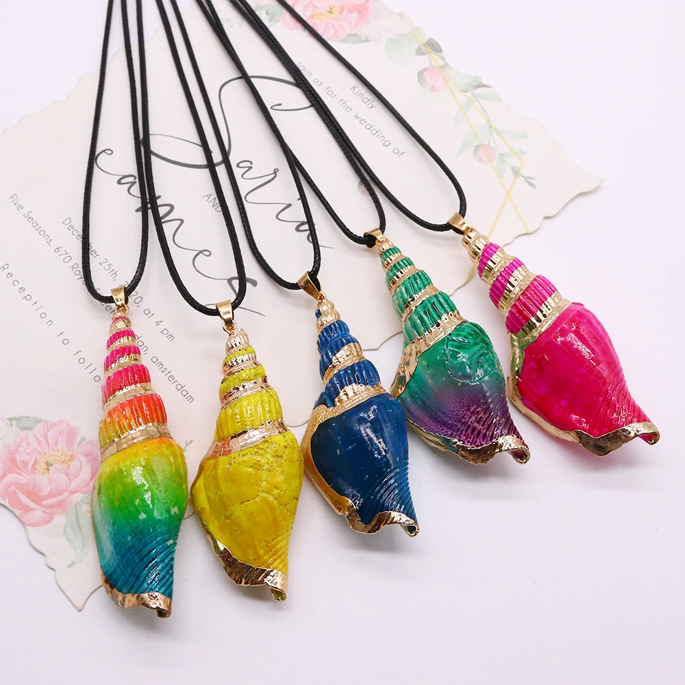 

Creative Conch Shells Necklace Colorful Conch Leather Rope Pendants Necklace for Women's Fashion Jewelry Necklace Charms Gift