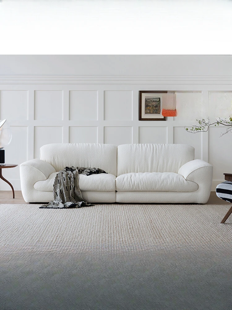 Sofa: French cream style fabric sofa, modern simple living room, straight row small apartment sofa#