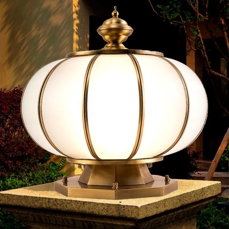 Solid Brass Round Globe Post Light Waterproof Outdoor for Garden Villa Wall Lighting Solar Light Outdoor solar light outdoor LED