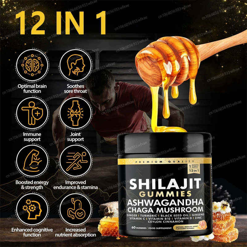 

Himalayan Shilajit Gummies 60 Soft Candy Help With Muscle Recovery Reduce Fatigue Boost Energy Vitamin D2,B12 Supplement