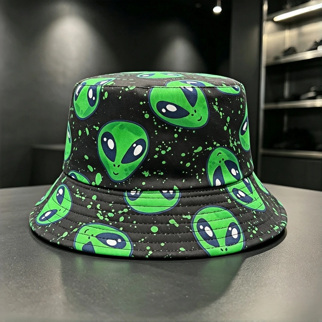 Alien UFO Space Print Bucket Hat Funny Outer Space Wide Brim Fisherman Cap Men Women Hip Hop Streetwear Outdoor Travel Sun Hat