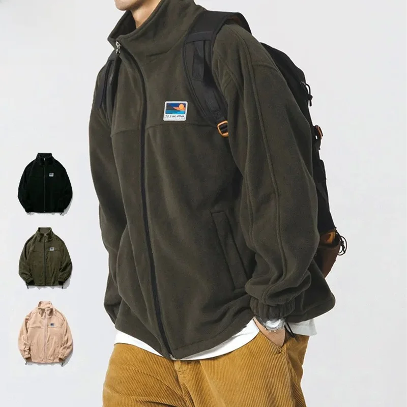 

Autumn Fce Open Cardigan Men's Casual Loose Student Hoodie BF Sle Stand Collar Leisure Top Jaet Zipper Decoration Non-...