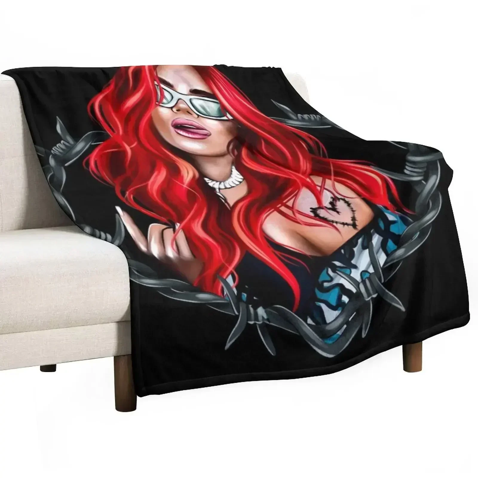 

karol g bichota and heart tattoo, Karol red Bare Wire Heart, Bichota , New look with Red Hair Il Throw Blanket Cute Blankets