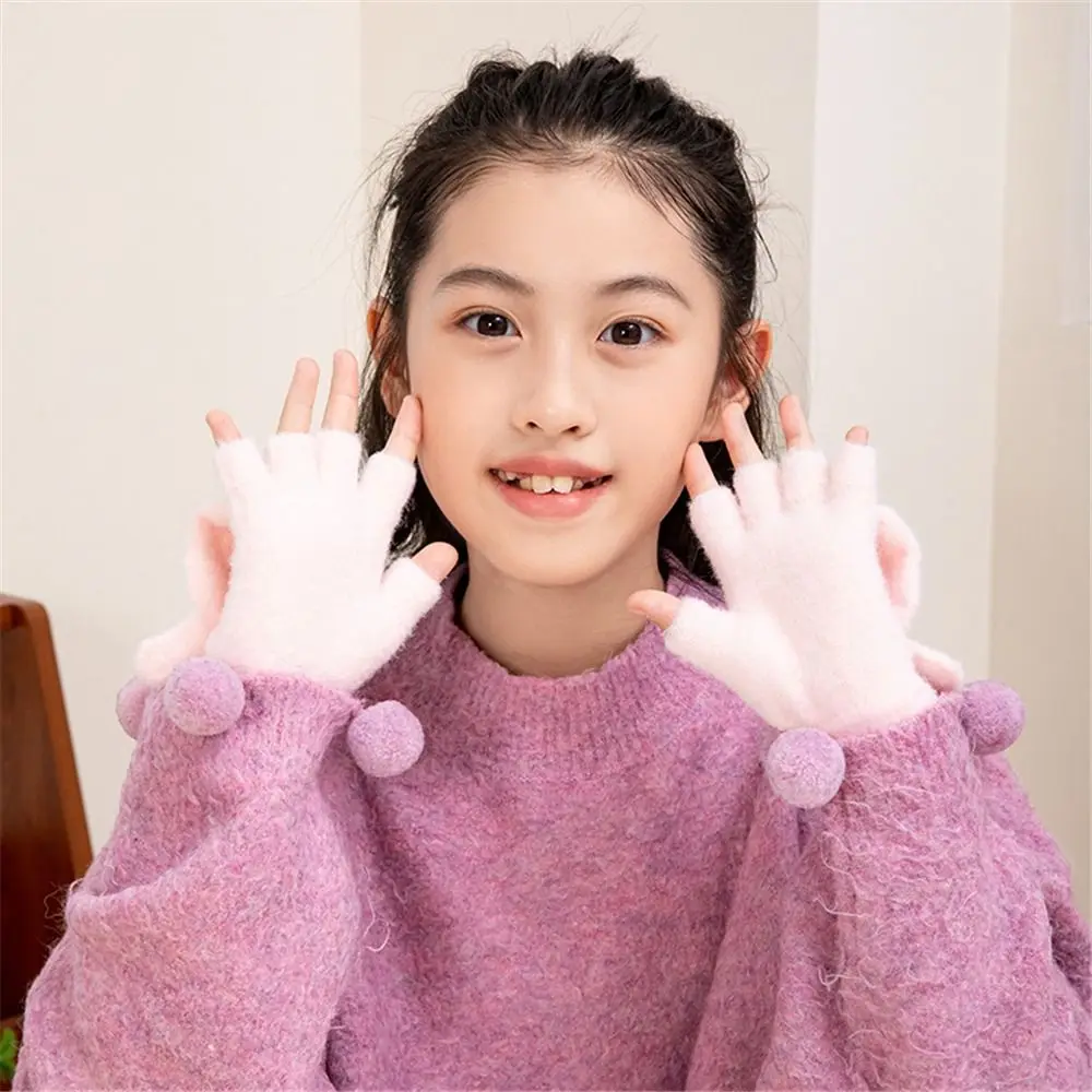 

Cute Capybara Winter Gloves Mink Fleece Cartoon Warm Knitted Mittens Thickened Student Half-Finger Flip Gloves for Boys Girls