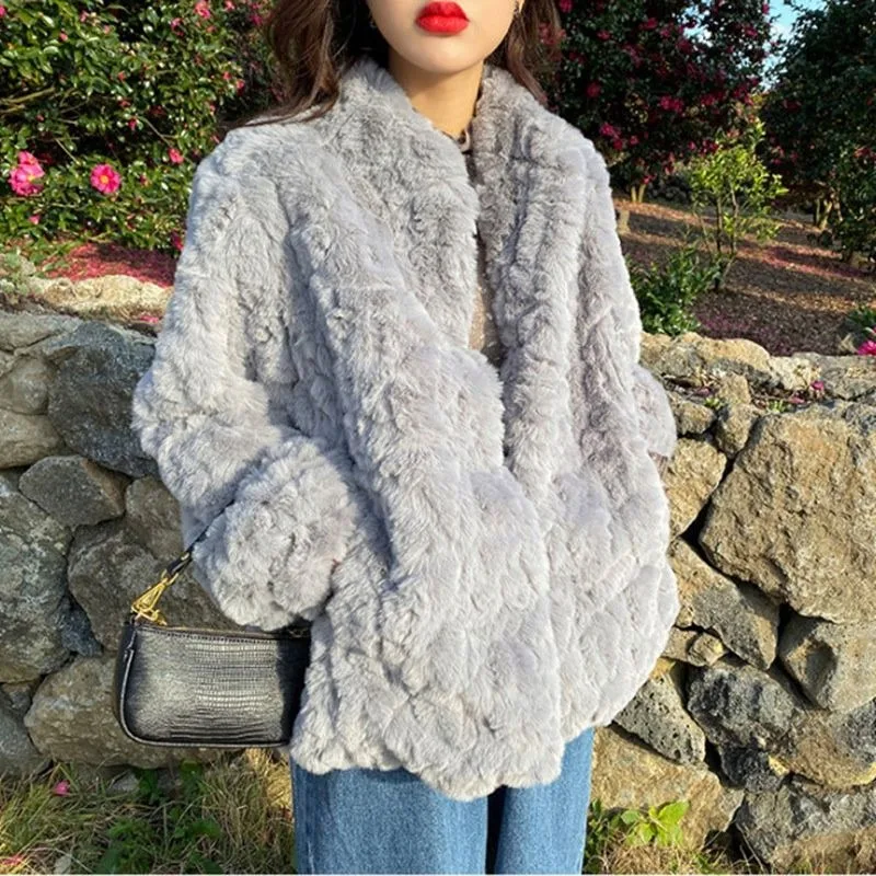 

2023 Autumn Winter New Women Medium Long Thick Warm Hin Thin Cardigan Casual Loose Fashion Imitation Rabbit Plush Fur Coat Trend