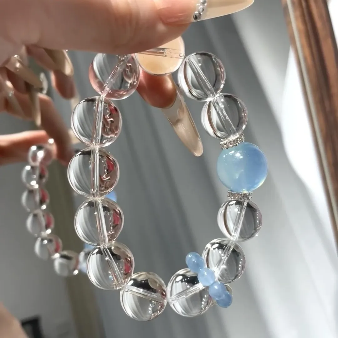 

Natural White Crystal Aquamarine Bracelet Handmade Beaded Light Luxury Niche Bracelet Ethnic Style