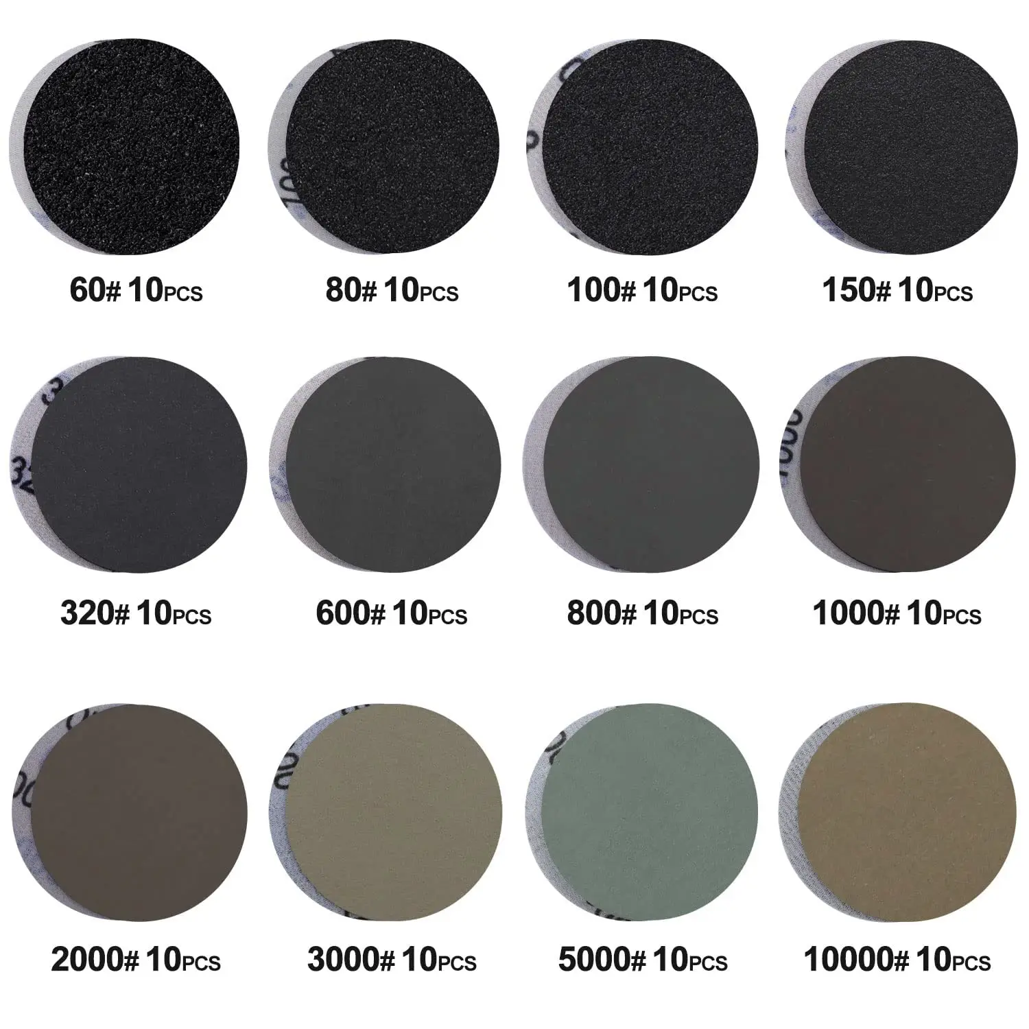 Kit di carta vetrata a strappo da 3 pollici 131 pezzi con grana assortita da 60-10000 per levigatura a secco e umido compatibile con smerigliatrice per trapano