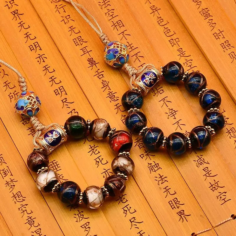 Duobao Five-color Glass Beads Mobile Phone Rope Women's Hand Twist Bag Lanyard Key Chain Pendant Lucky Beads Girlfriend Jewelry