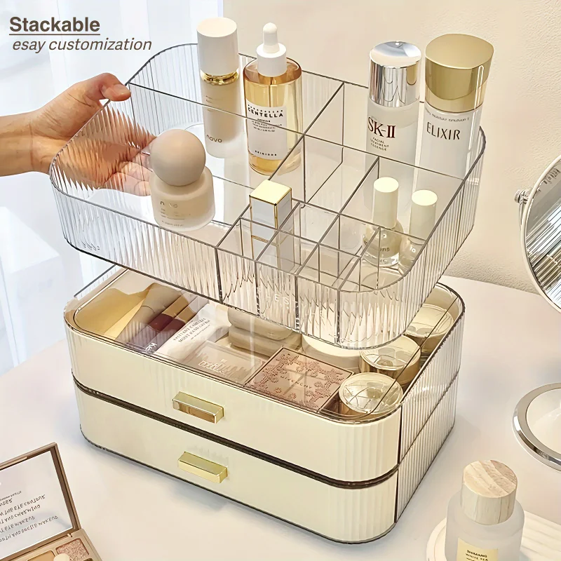 

Роскошный косметический органайзер, витрина, штабелируемая акриловая коробка для хранения макияжа, ящики, расширяемый держатель для средств по уходу за кожей, косметический продукт